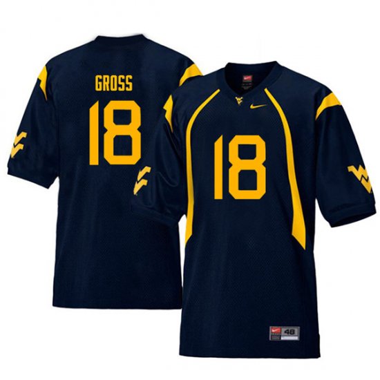 Men's West Virginia Mountaineers NCAA #18 Jaelen Gross Navy Authentic Nike Throwback Stitched College Football Jersey VY15I22VY